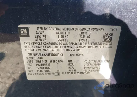 2017 Chevrolet Equinox Ls из США, поврежденный, VIN 2GNALBEK4H1556482